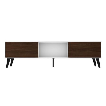DESIGNED TO FURNISH Doyers Mid-Century Modern TV Stand in White & Nut Brown, 19.69 x 70.87 x 14.97 in. DE2616330